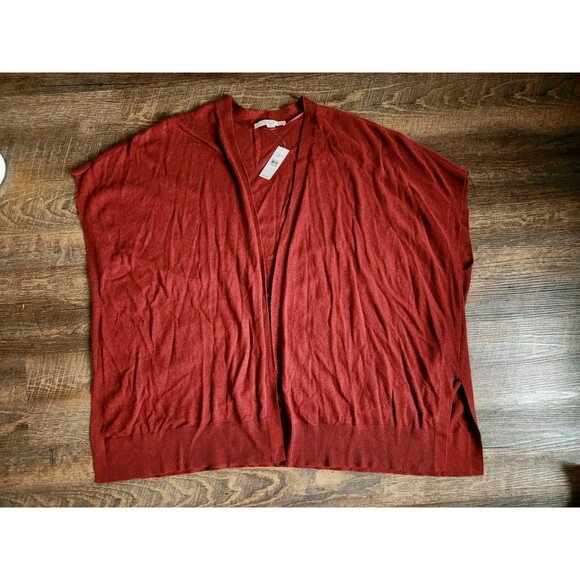 Womens L/Xl Loft Burnt Orange Sleeveless Knit Sweater Shawl Cardigan - Picture 1 of 6